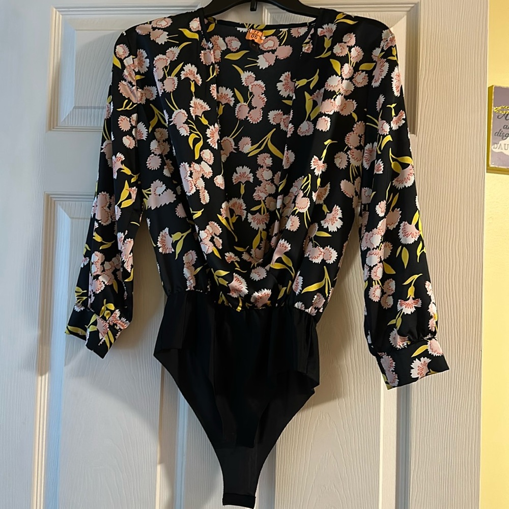 Women’s Black Floral Satin Bodysuit